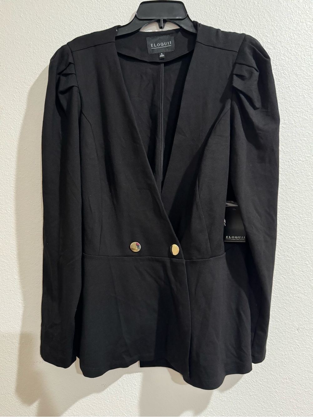 Eloquii Black Blazer with Gold Button Detail